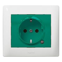 Розетка - Galea Life - немецкий стандарт - 2К+3 - с индикацией - с защитными шторками - зелёная лицевая панель | код 771044 | Legrand
