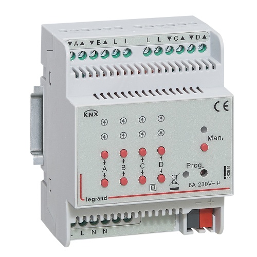KNX. Активатор для приводов жалюзи/рольставень 4-канальный 6А.DIN 4 модуля. | код 002691 | Legrand
