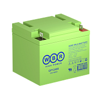 WBR GP12400 Аккумуляторная батарея для ИБП, напряжение: 12В, ёмкость: 40Ач, клеммы типа: F4, под болт М6 Размеры ВШГ: 199x166x171мм, вес: 13,5кг. Срок службы: 8 лет. | код WBR GP12400 | WBR