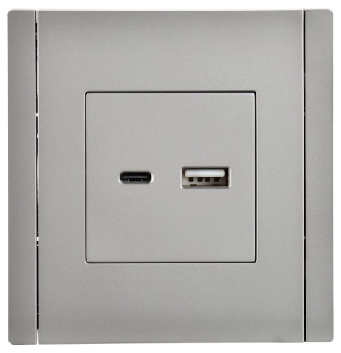 FORTE&PIANO Розетка USB A+C 18Вт FP551 сталь IEK | код FP-U22-018-K46 | IEK FORTE&PIANO Розетка USB A+C 18Вт FP551 сталь IEK | код FP-U22-018-K46 | IEK