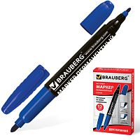 Маркер перманентный (нестираемый) BRAUBERG двусторонний, СИНИЙ, круглый наконечник, 2-4 мм, 150837 | код 150837 | BRAUBERG