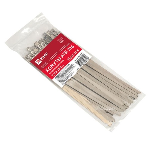 Хомут AISI 316 из нержавеющей стали, 7,9x260 (100 шт,) FlexLock PROxima | код plc-fl-tss-316-7.9x260 | EKF фото 4