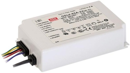 Источник питания AC-DC, 64.8Вт, вход 180…295В AC, 47…63Гц/125…417В DC, ККМ, выход 60В/1.08А, изоляция 3750В AC, в кожухе IP67 121х77х28.5мм, -20…+85С (корпус), димминг 0...10 В/ШИМ, доп. выход 12В/50мА | код ODLV-65A-60 | MeanWell