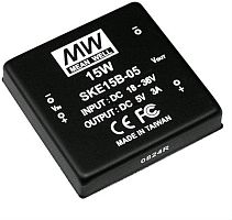 Источник питания DC-DC, 15Вт, вход 9…18В, стабил. выход 24В/62.5…625мА, изоляция 1000В DC, 50.8х50.8х11мм., -25С…+71С | код SKE15A-24 | MeanWell