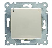 Розетка СП Lillium 10А с заземл. с крышкой с панелью механизм крем. Makel 30010029