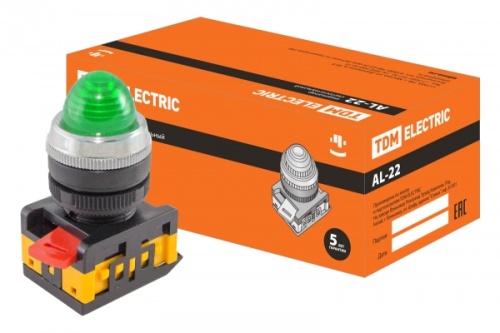 Лампа AL-22 сигнальная d22мм зеленый неон/230В цилиндр TDM | код SQ0702-0009 | TDM Лампа AL-22 сигнальная d22мм зеленый неон/230В цилиндр TDM | код SQ0702-0009 | TDM