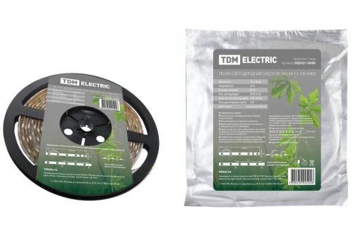 Лента светодиодная SMD3528-240-54-12-192-6400 240LED/м, IP54, 12В, 19,2Вт, 6400К, TDM | код SQ0331-0090 | TDM