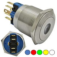 Кнопка антивандальная с подсветкой RUICHI GQ22-11ZD/R on-off+off-on, М22, IP65, никелированная латунь | код 77934 | Ruichi