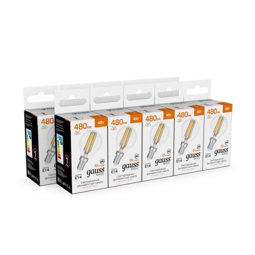 Лампа светодиодная филаментная Basic Filament 4Вт Шар 3000К E14 480лм GAUSS 50512142 фото 7
