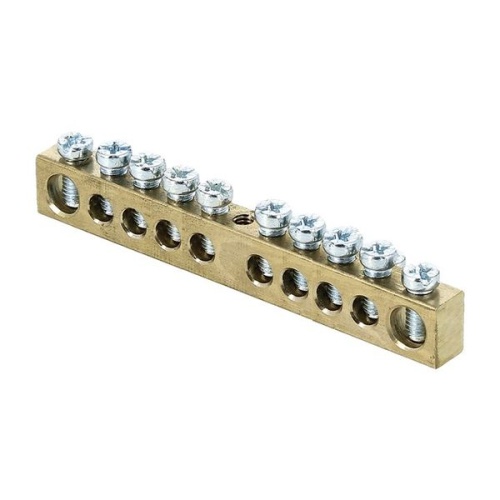 Шина PEN "ноль-земля" (8х12мм) 10 отверстий латунь крепеж по центру PROxima | код sn0-125-10-c | EKF фото 2