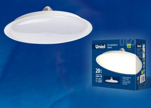 Лампа светодиодная LED-U165-20W/3000K/E27/FR PLU01WH Форма UFO матовая Теплый (3000K) Картон | код UL-00004570 | Uniel Лампа светодиодная LED-U165-20W/3000K/E27/FR PLU01WH Форма UFO матовая Теплый (3000K) Картон | код UL-00004570 | Uniel