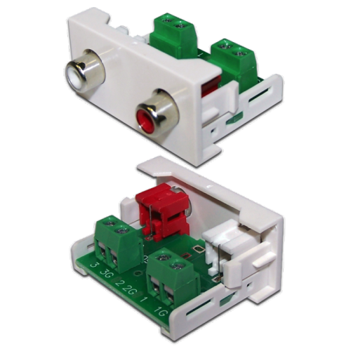 Вставка Mosaic 22.5x45 2xRCA Stereo Audio, белая | код LAN-WA-LP-2RCA-WH | LANMASTER Вставка Mosaic 22.5x45 2xRCA Stereo Audio, белая | код LAN-WA-LP-2RCA-WH | LANMASTER