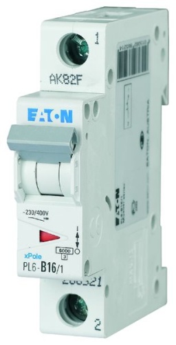 Автоматический выключатель 16А, кривая отключения B, 1 полюс, откл. способность 6 кА, PL6-B16/1 | код 286521 | EATON Автоматический выключатель 16А, кривая отключения B, 1 полюс, откл. способность 6 кА, PL6-B16/1 | код 286521 | EATON