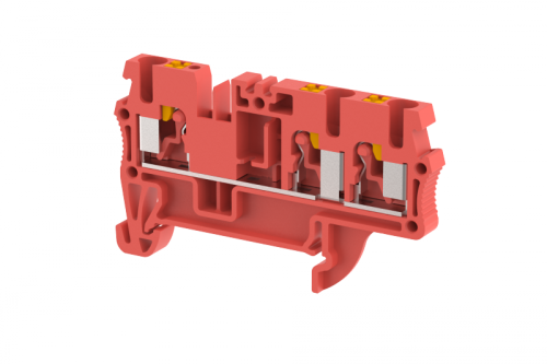 Клемма проходная PUSH-IN 2,5 мм2, на 3 подключения, красная PQ2.5-1X2-RED | код 3102050002 | Elmex