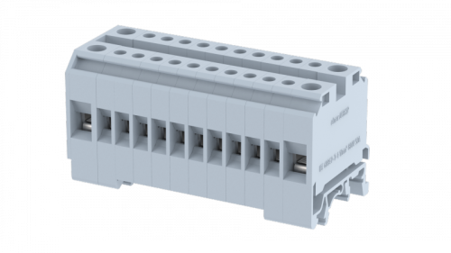 Распределительный блок с винтовым подключением 10 мм2 на входящий провод, 4 мм2 на отходящий провод, на 24 подключения, желтый DFBK12Y | код 4505302414 | Elmex Распределительный блок с винтовым подключением 10 мм2 на входящий провод, 4 мм2 на отходящий провод, на 24 подключения, желтый DFBK12Y | код 4505302414 | Elmex