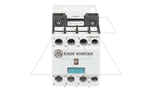 Контактор CNN 9 10 380/400V 50Hz, 3P, 9A/(25A по AC-1), 4.5kW(400VAC), 380/400VAC, 1NO | код EAC605022 | Rade Koncar