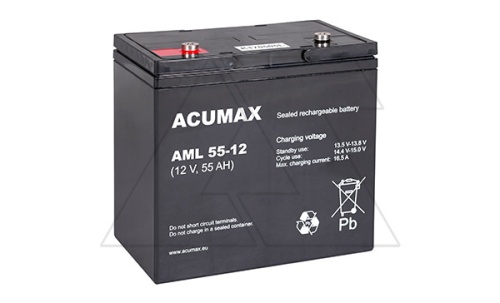 Батарея аккумуляторная Acumax AML55-12, 12V/55Ah, 200(203)x229x138 HxLxW, 17.3kg, 10-12лет | код AML55-12 | EMU