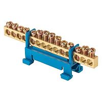 Шина "0" N (6х9мм) 14 отверстий латунь синий изолятор тип "Стойка" на DIN-рейку розничный стикер PROxima | код sn0-63-14-sb-r | EKF