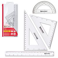 Набор чертежный большой BRAUBERG (линейка 30 см, 2 угольника, транспортир), конверт на молнии, подвес, 210308 | код 210308 | BRAUBERG