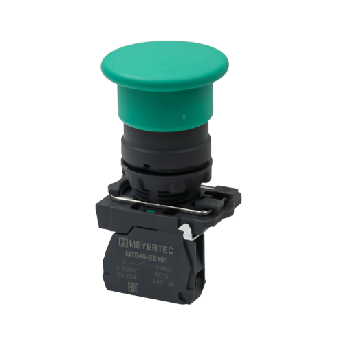 Кнопка грибовидная зеленая, 40 мм, пружиный возврат, 1NO, IP65, пластик MTB5-AC31 | код 137245 | MEYERTEC