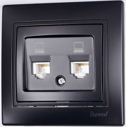 MIRA Розетка компьютерная двойная чёрный бархат со вставкой (10шт/120шт) | код 701-4242-141 | LEZARD