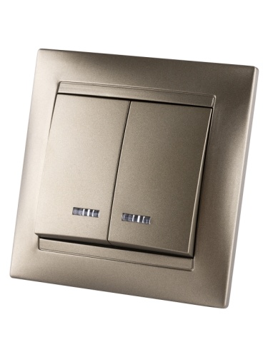 Выключатель 2 кл. с подсветкой 10А бронза Лама TDM | код SQ1815-0705 | TDM Выключатель 2 кл. с подсветкой 10А бронза Лама TDM | код SQ1815-0705 | TDM