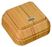 Выключатель двухклавишный наружный с подсветкой дуб | код 45323 | Makel