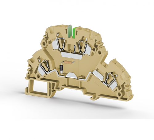 318 310, Клеммник 2-х ярусный пружинный, 4 мм.кв., с индикацией 24 VAC, (бежевый), YBK4-2 FLD 24VAC | код 0.0.0.3.18310 | KLEMSAN