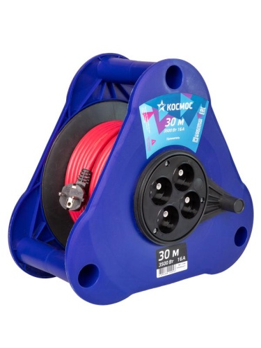 Удлинитель (катушка-треуг) 16А 3500Вт 4 гн ПВС 2x2,5 (30м) УКП | код YKTKsm30m-4g(2.5) | КОСМОС Удлинитель (катушка-треуг) 16А 3500Вт 4 гн ПВС 2x2,5 (30м) УКП | код YKTKsm30m-4g(2.5) | КОСМОС