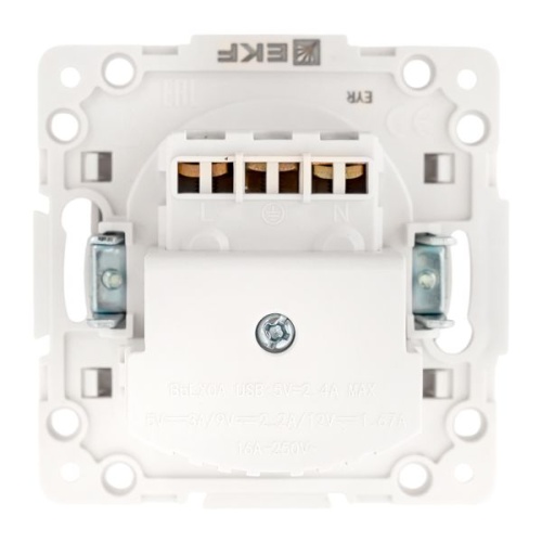 Стокгольм Механизм Розетки 1-местной с/з, USB 2A 16А винтовые клеммы белый с защ. штор. EKF | код EYR16-2USB-typeA | EKF фото 4