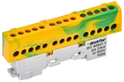 TEKFOR Шина PE земля изол на универсальном держателе 6х9-14-ЖЗ IEK | код TF-NN10-14-KL-K52 | IEK