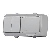 Блок розетка с выключателем Intro Atlantic 5-702-03 двойным 2P+E, 10(16)А-250В, открытой установки, IP54, серый | код Б0050948 | ЭРА