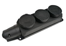 Розетка тройная с заземлением каучук с заглушками 16А IP44 черная 9323 IN HOME | код 4690612010281 | IN HOME