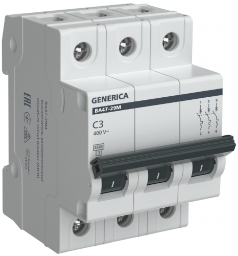 Авт. выкл. ВА47-29М 3P 3А 4,5кА C GENERICA | код MVA21-3-003-C-G | GENERICA by IEK Авт. выкл. ВА47-29М 3P 3А 4,5кА C GENERICA | код MVA21-3-003-C-G | GENERICA by IEK
