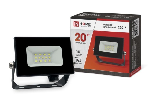 Прожектор светодиодный СДО-7 20Вт 230В 6500К IP65 черн. | код 4690612034614 | IN HOME