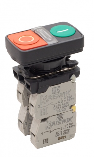 Выключатель Briswik КМЕ 8713м -Л 220В зел-красн IP66 УХЛ3 10А 1но+3нз | код aB-GB-6Ai-7644 | Briswik