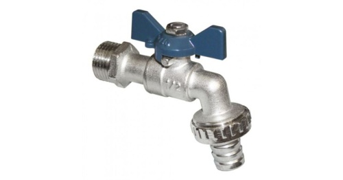 Кран водоразборный со штуцером 3/4' НР бабочка никелированный (1490) | код 01490 | AQUALINK