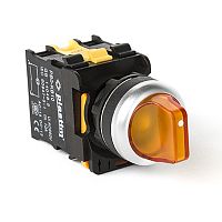 PB0-AK135B5 Переключатель с подсветкой, с фиксацией, 3 положения 1-0-2, 2NO. AC/DC 24 В. (Желтый) | код PB0-AK135B5 | Plastim