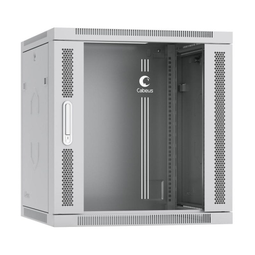 Шкаф телекоммуникационный настенный разобранный 19дюйм 12U 600x450x635mm (ШхГхВ) дверь стекло, цвет серый (RAL 7035) | код 10762c | Cabeus