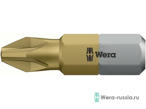 Бита 855/1 TiN PZ, сверхтвердое покрытие нитридом титана, хвостовик 1/4' C 6.3, PZ 2 x 25 мм | код WE-480222 | Wera