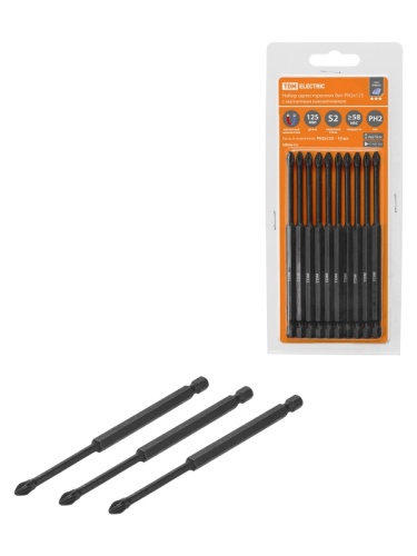 Набор бит PH2x125, односторонних, сталь S2, Е 1/4, намагниченные, торсионные, 10 шт., «Алмаз» TDM | код SQ1019-0451 | TDM