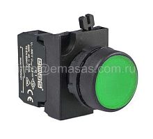 Кнопка нажимная круглая с подсветкой-светодиод 12-30V AC/DC зеленная (1HO), CP190DY | код CP190DY | EMAS