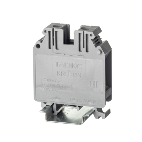 Клемма проходная, винтовой зажим, 2 точки подключения, 35 кв.мм, серая | код KRU-35N | DKC Клемма проходная, винтовой зажим, 2 точки подключения, 35 кв.мм, серая | код KRU-35N | DKC