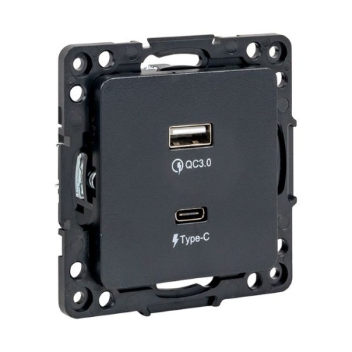 Стокгольм Механизм Розетки с 2USB type-A + type-C черный PROxima | код EZR-2USB-type-C | EKF фото 2 Стокгольм Механизм Розетки с 2USB type-A + type-C черный PROxima | код EZR-2USB-type-C | EKF фото 2