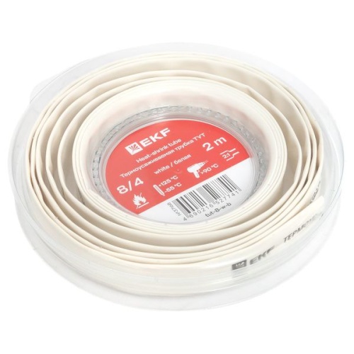 Термоусаживаемая трубка ТУТ нг 8/4 белая ролик 2 м EKF | код tut-8-w-b | EKF фото 3