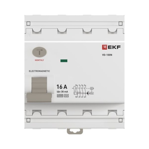 Выключатель дифференциального тока ВД-100N 4P 16А 30мА тип A эл-мех 6кА PROXIMA EKF | код E1046MA1630 | EKF фото 5 Выключатель дифференциального тока ВД-100N 4P 16А 30мА тип A эл-мех 6кА PROXIMA EKF | код E1046MA1630 | EKF фото 5