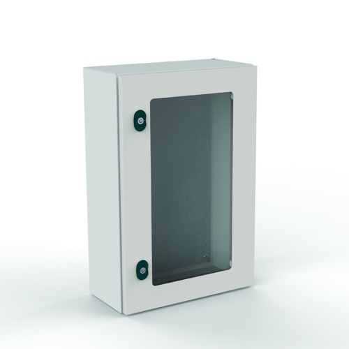 Щит моноблочный 600x400x200мм (ВхШхГ) навесной с монтажной панелью, 1 прозрачная дверь, 2 замка, 1 пластина кабельного ввода, RAL7035, IP66 | код EC040620.P | ETA