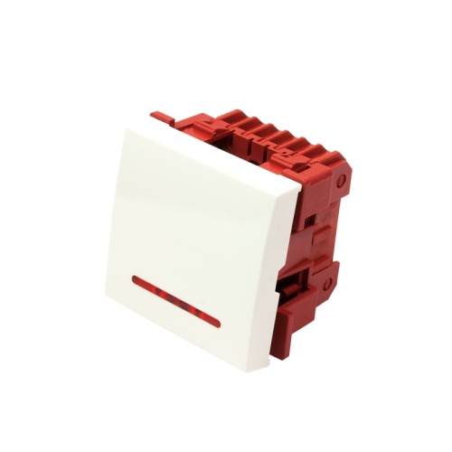 Выключатель одноклавишный на две группы, с подсветкой, Mosaic 45х45, белый | код LAN-EC45x45-SL12-WH | LANMASTER