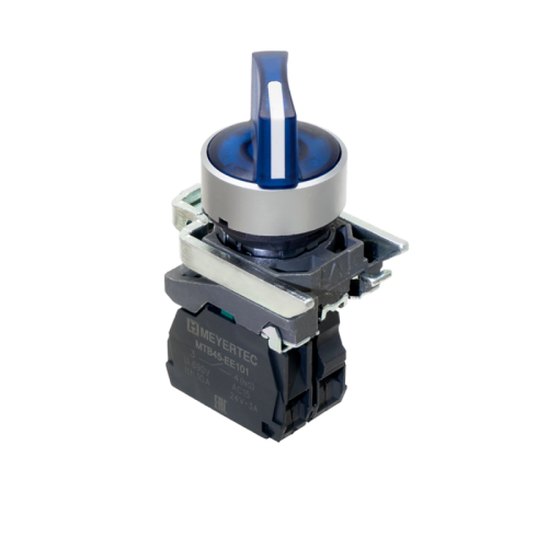 Переключатель на 2 положения с фиксацией и подсветкой, синий, 1NO, 24V AC/DC, IP65, металл MTB4-BK26711 | код 137178 | MEYERTEC