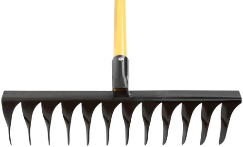Грабли с желтым метализированным черенком, витой зуб, 12 зубьев | код 76978 | FIT фото 3